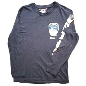 Vintage Y2K New York Fire Dpt Brooklyn Vertical Blue Long Sleeve TShirt Men’s M